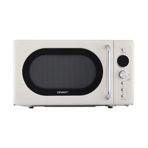 Devanti 20L Digital Microwave Oven – Cream | 8 Auto Cook Menus, Quick Defrost, Child Lock