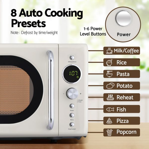 Devanti 20L Digital Microwave Oven – Cream | 8 Auto Cook Menus, Quick Defrost, Child Lock - Image 3