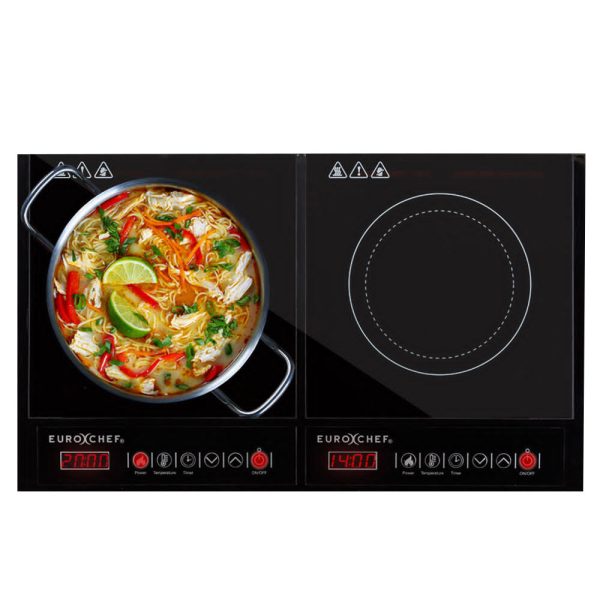 EuroChef Portable Commercial Electric Induction Dual Cooktop 2000W + 1400W | Fast, Safe Cooking
