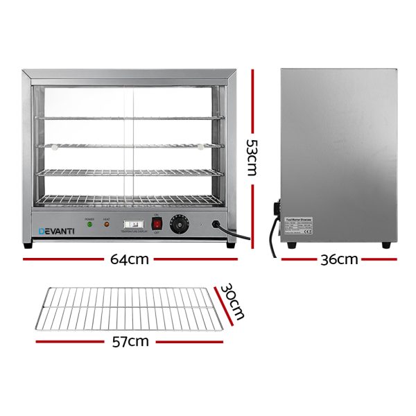 Devanti Commercial Food Warmer Display Cabinet – 64cm | 4-Tier Hot Showcase for Cafés & Events