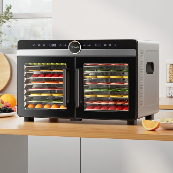 Devanti 16-Tray Dual-Zone Food Dehydrator – Stainless Steel Fruit, Herb & Jerky Dryer - Image 2