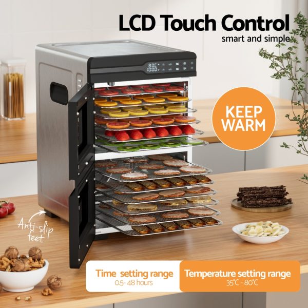 Devanti 16 Trays Food Dehydrator Dual-Zone Stainless Steel