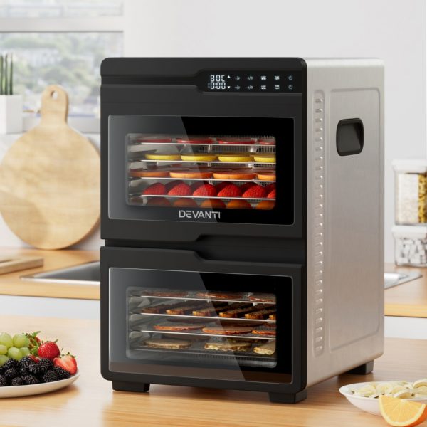 Devanti 16 Trays Food Dehydrator Dual-Zone Stainless Steel