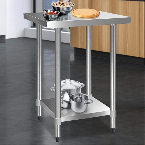 Cefito 610x610mm Stainless Steel Kitchen Bench – 430 Grade with Adjustable Shelf & Feet - Image 3