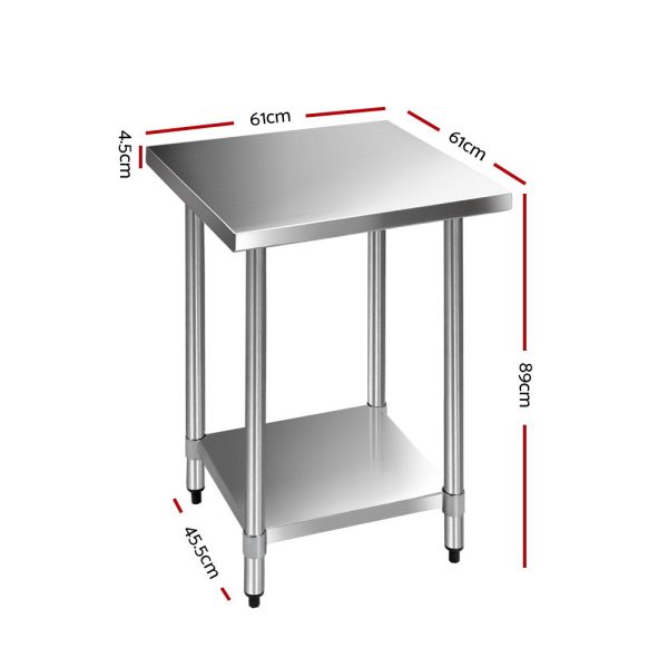 Cefito 610x610mm Stainless Steel Kitchen Bench – 430 Grade with Adjustable Shelf & Feet - Image 2