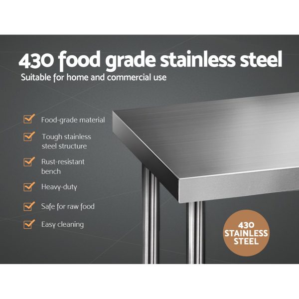Cefito 610x610mm Stainless Steel Kitchen Bench – 430 Grade with Adjustable Shelf & Feet - Image 8