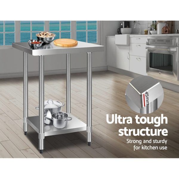 Cefito 610x610mm Stainless Steel Kitchen Bench – 430 Grade with Adjustable Shelf & Feet - Image 7