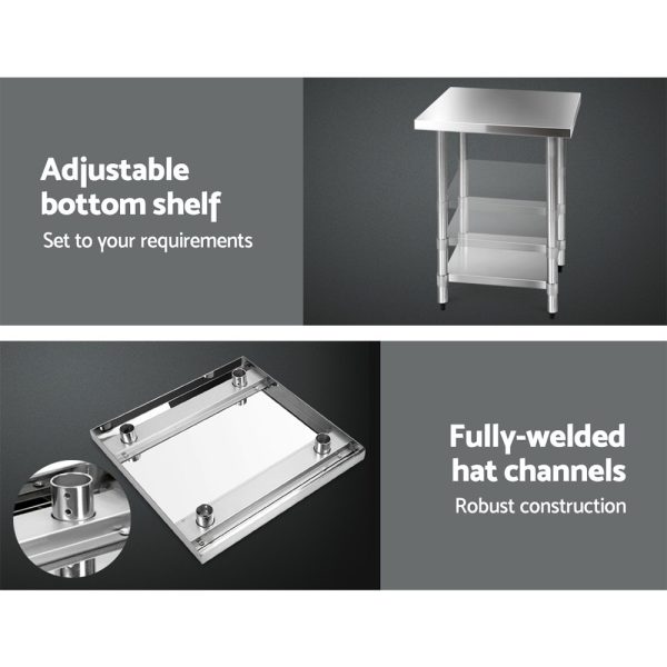 Cefito 610x610mm Stainless Steel Kitchen Bench – 430 Grade with Adjustable Shelf & Feet - Image 6