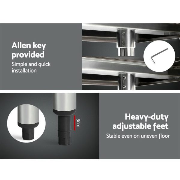 Cefito 610x610mm Stainless Steel Kitchen Bench – 430 Grade with Adjustable Shelf & Feet - Image 5