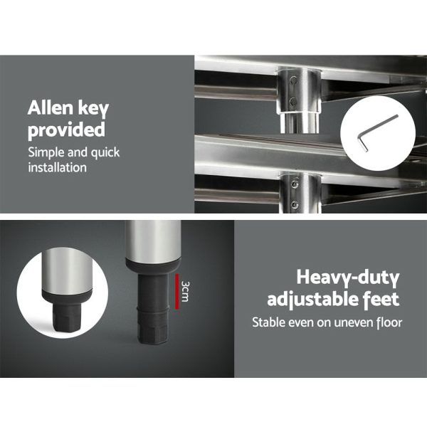 Cefito 610x610mm Stainless Steel Kitchen Bench – 430 Grade with Adjustable Shelf & Feet - Image 4