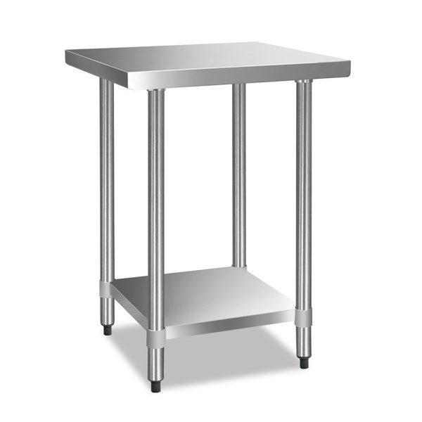 Cefito 610x610mm Stainless Steel Kitchen Bench – 430 Grade with Adjustable Shelf & Feet