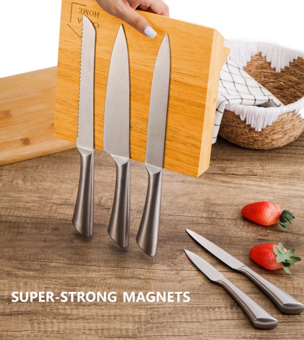 Natural Bamboo Magnetic Knife Block – Strong Magnetic Holder for Kitchen Storage & Organisation