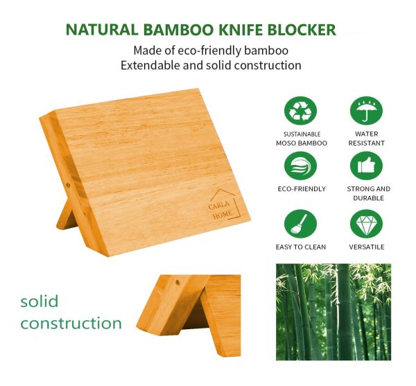 Natural Bamboo Magnetic Knife Block – Strong Magnetic Holder for Kitchen Storage & Organisation