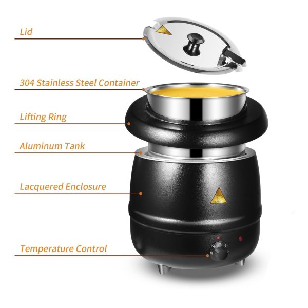 10L Commercial Electric Buffet Food Warmer – Black | Insulated Soup Warmer for Events & Catering