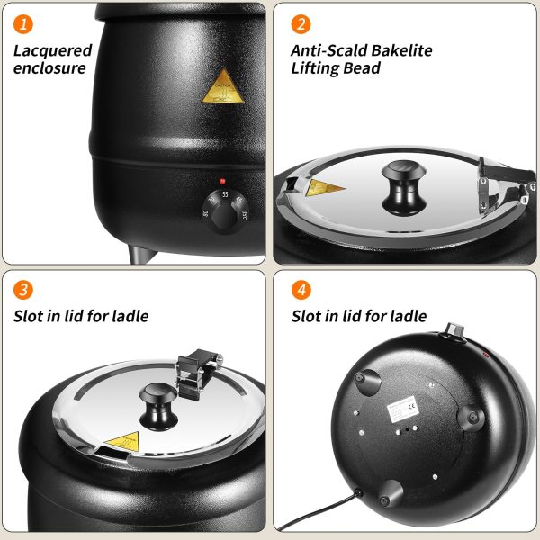 10L Commercial Electric Buffet Food Warmer – Black | Insulated Soup Warmer for Events & Catering