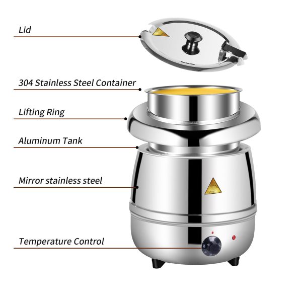 10L Commercial Buffet Soup Warmer | Stainless Steel Electric Food Warmer, Silver
