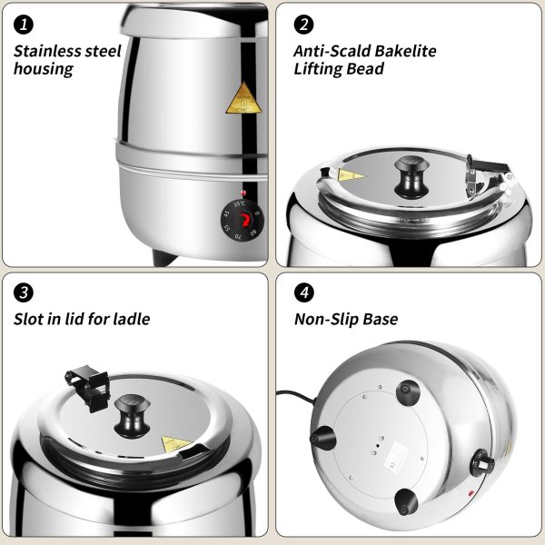 10L Commercial Buffet Soup Warmer | Stainless Steel Electric Food Warmer, Silver