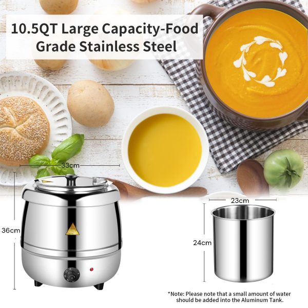 10L Commercial Buffet Soup Warmer | Stainless Steel Electric Food Warmer, Silver
