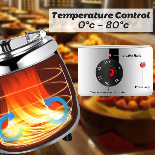 10L Commercial Buffet Soup Warmer | Stainless Steel Electric Food Warmer, Silver