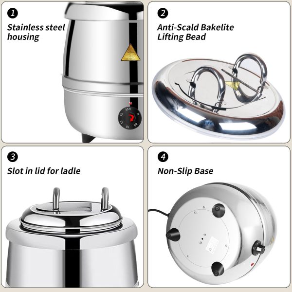 13L Electric Buffet Food Warmer | Commercial Soup Warmer with Stainless Steel Pot & Lid