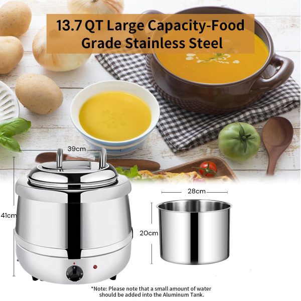 13L Electric Buffet Food Warmer | Commercial Soup Warmer with Stainless Steel Pot & Lid