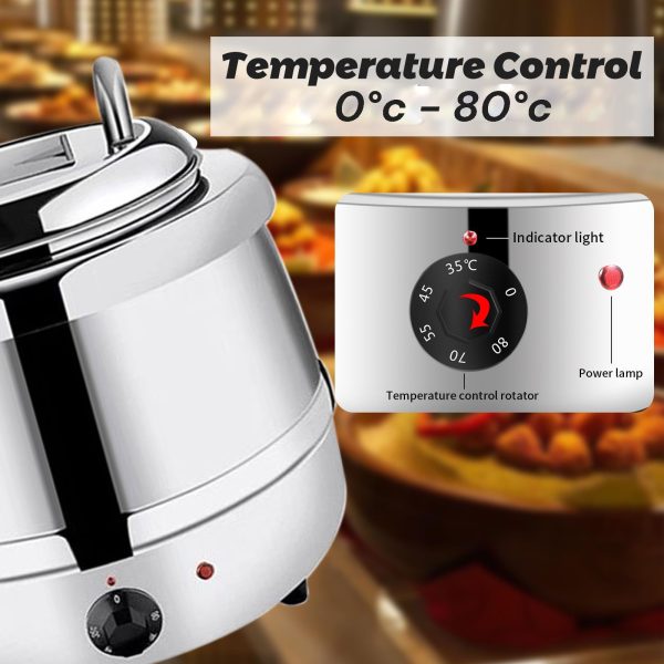 13L Electric Buffet Food Warmer | Commercial Soup Warmer with Stainless Steel Pot & Lid