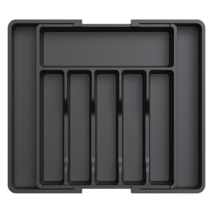 Black Adjustable Polypropylene Kitchen Drawer Organizer – 8 Compartments, Large Capacity