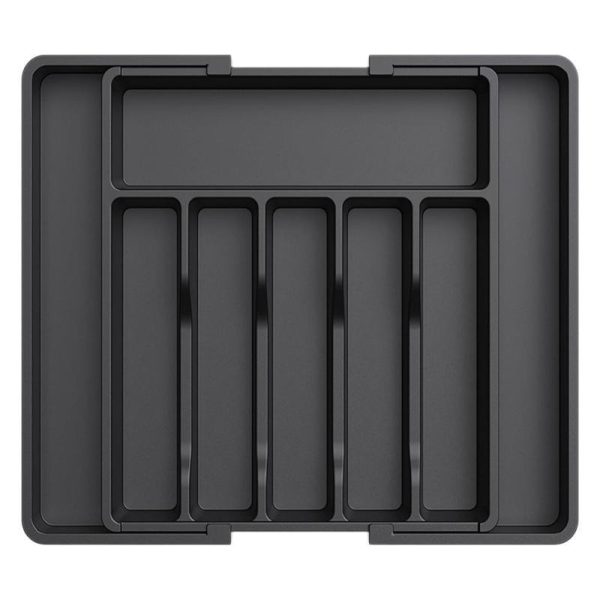 Black Adjustable Polypropylene Kitchen Drawer Organizer – 8 Compartments, Large Capacity