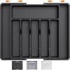 Black Adjustable Polypropylene Kitchen Drawer Organizer – 8 Compartments, Large Capacity