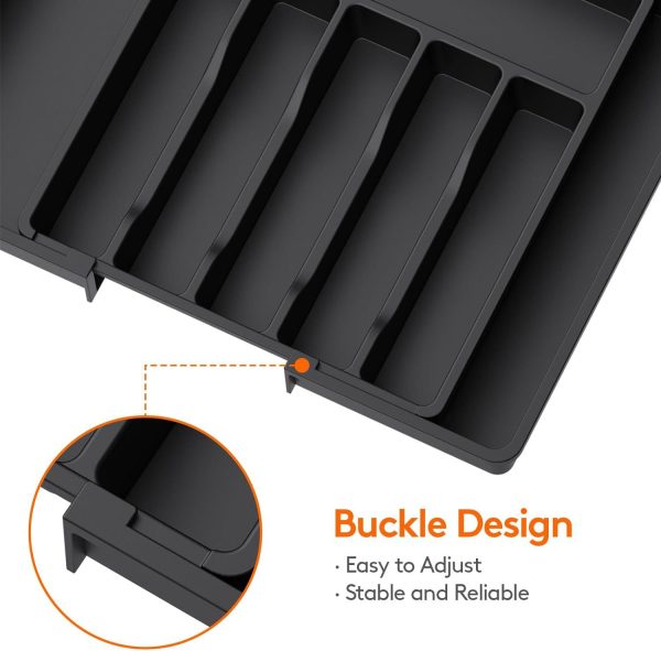 Black Adjustable Polypropylene Kitchen Drawer Organizer – 8 Compartments, Large Capacity
