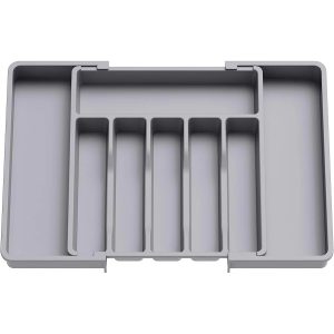 Grey Adjustable Polypropylene Kitchen Drawer Organizer – 8 Compartments, Large Capacity