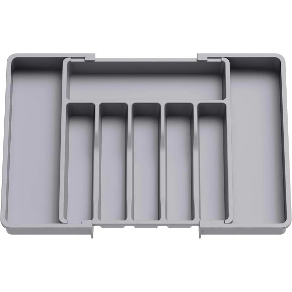 Grey Adjustable Polypropylene Kitchen Drawer Organizer – 8 Compartments, Large Capacity