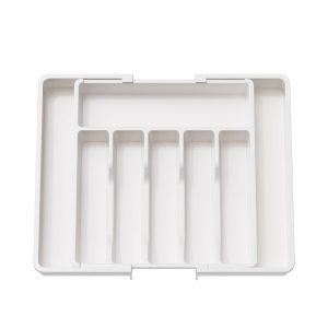 White Adjustable Polypropylene Kitchen Drawer Organizer – 8 Compartments, Large Capacity