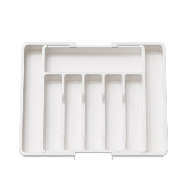 White Adjustable Polypropylene Kitchen Drawer Organizer – 8 Compartments, Large Capacity