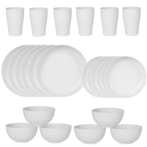 Stylish White Wheat Straw Dinnerware Set – 24 Pieces (Plates, Bowls & Cups)