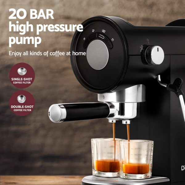 Devanti 20 Bar Coffee Machine Espresso Café Maker – Black - Image 4
