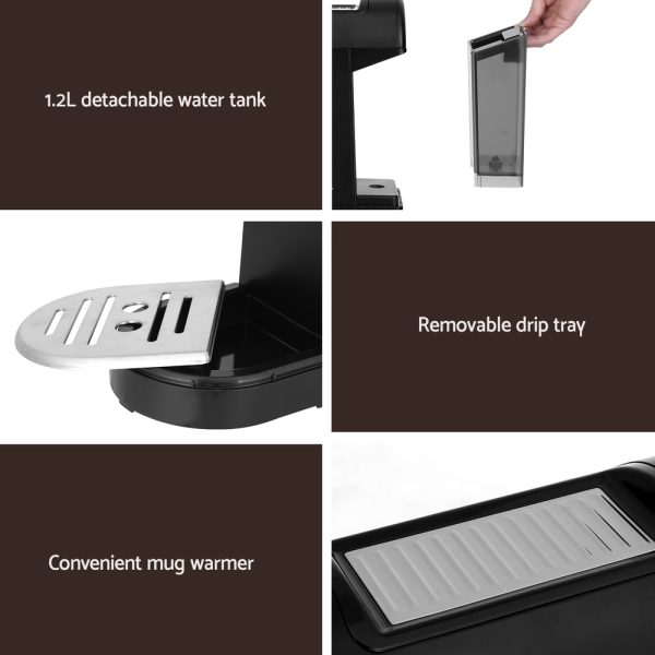 Devanti 20 Bar Coffee Machine Espresso Café Maker – Black - Image 6