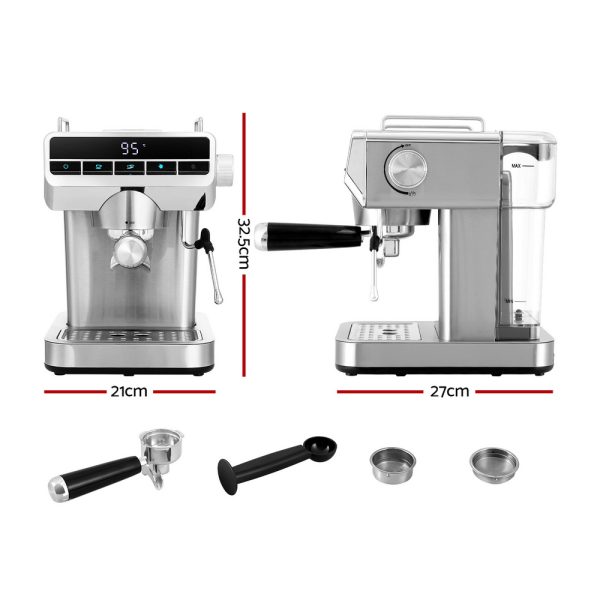Devanti 20 Bar Coffee Machine – Stainless Steel Espresso Maker with Frother & LED Display - Image 6
