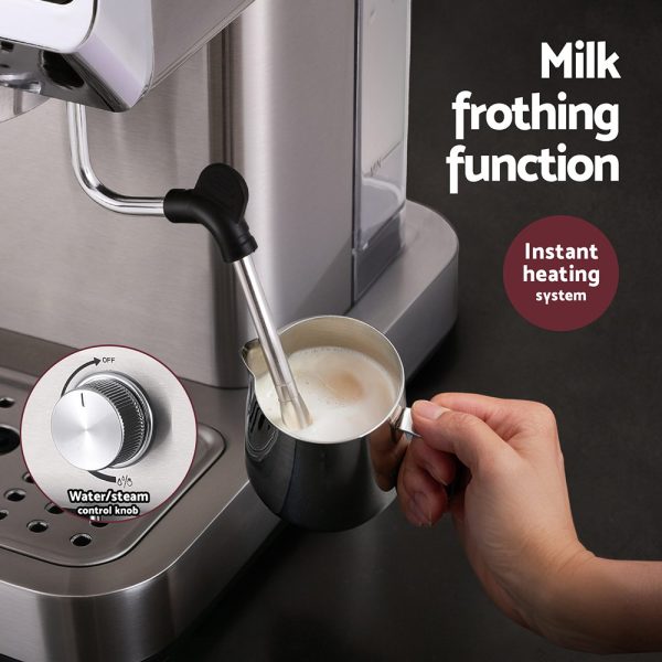 Devanti 20 Bar Coffee Machine – Stainless Steel Espresso Maker with Frother & LED Display - Image 3