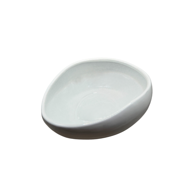 Half Oval Bowl White Glazed Terracotta - Image 2