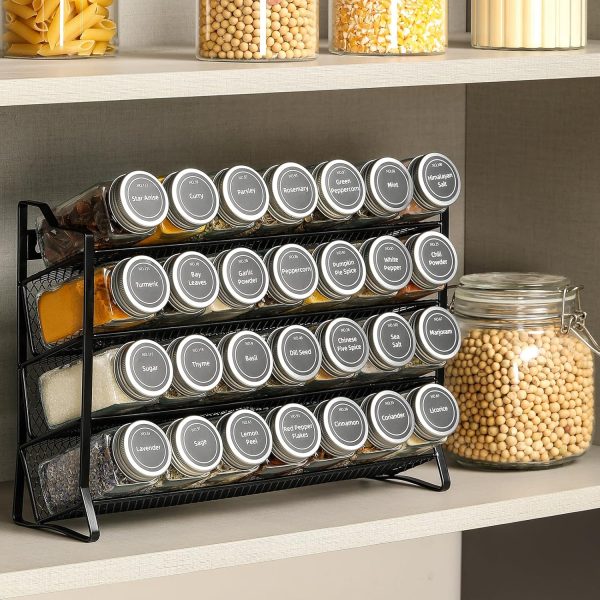 4-Tier Spice Rack Organiser with 28 Glass Jars, Labels & Funnel | Countertop Kitchen Storage - Image 5
