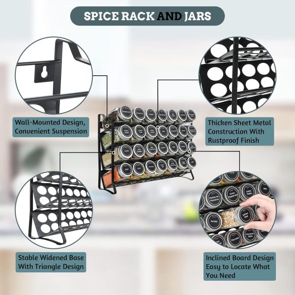 4-Tier Spice Rack Organiser with 28 Glass Jars, Labels & Funnel | Countertop Kitchen Storage - Image 3