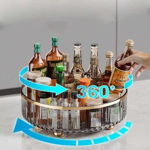 Transparent Luxury Rotating Storage Rack – Spice Organizer for Kitchen or Desk