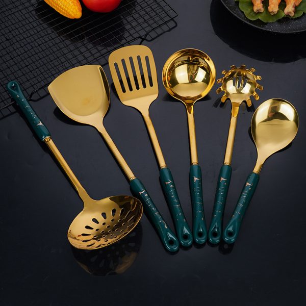 7-Piece Pink Gold Stainless Steel Kitchen Utensil Set | Cooking Tools with Stand