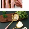 7-Piece Pink Gold Stainless Steel Kitchen Utensil Set | Cooking Tools with Stand