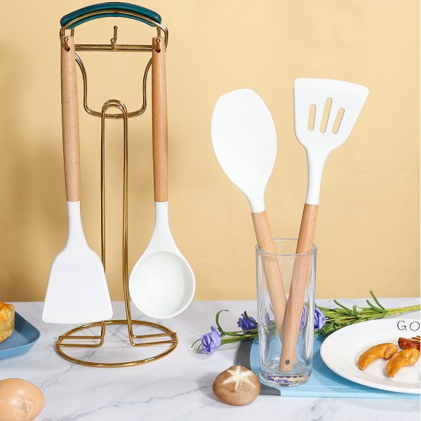 Pink 11-Piece Silicone Kitchen Utensil Set – Heat-Resistant, Non-Stick Safe with Wooden Handles - Image 4