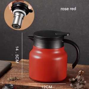 Red 316 Stainless Steel Stewing Tea Kettle – Insulated Teapot with Infuser & Wooden Handle