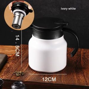 White 316 Stainless Steel Stewing Tea Kettle – Insulated Teapot with Infuser & Wooden Handle