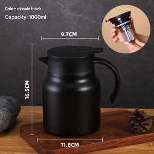 Black 316 Stainless Steel Stewing Tea Kettle – Insulated Teapot with Infuser & Wooden Handle