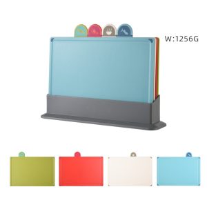 Colourful 4-Piece Index Cutting Board Set – Non-Slip, Food-Safe PP with Storage Stand